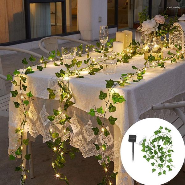 Stringhe 10M 100 LED Green Leaf String Light Outdoor Vine Fairy Lights Solar Powered Christmas Garland Garden Lamp per diserbo Home Decor