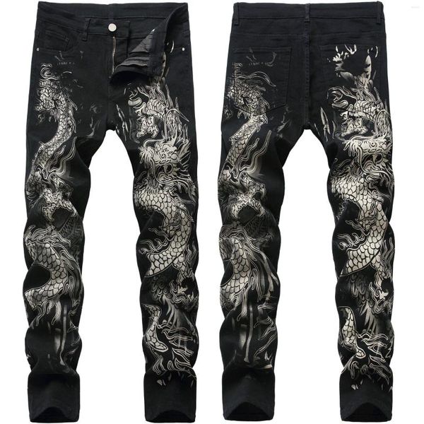 Herren Jeans Herren Tide Gedruckt Hochwertige Kleine Fußhose Slim Hip-Hop Schwarze Männer