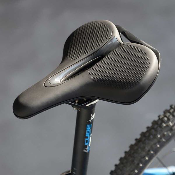 Saddles MTB Bike Saddle respirável Big Butt Leather SelfAd Seat Mountain Bicycle Shock absorvendo acessórios de almofada oca 0130