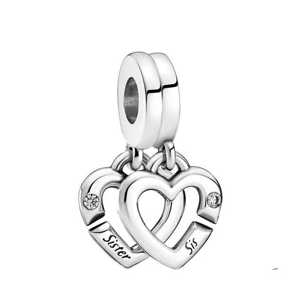 Andere Schmucksets 925 Sterling Silber Perlen Linked Sister Hearts Split Dangle Charm Charms Passend für europäische Pandora-Armbänder Hals Dh23F