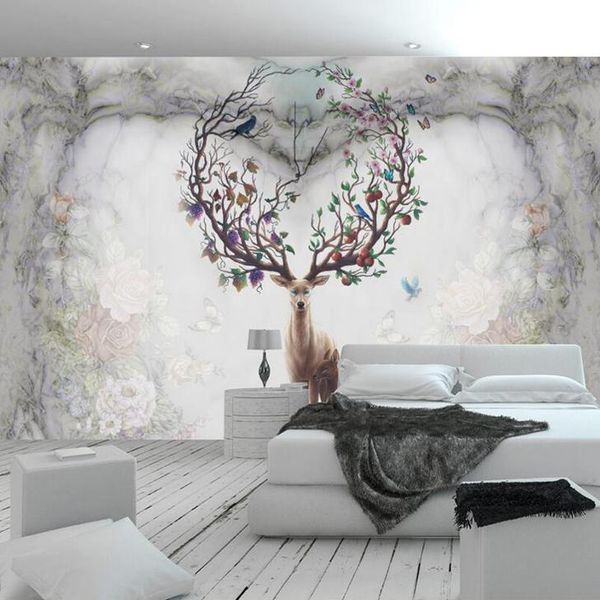 Papéis de parede Nórdicos de parede de alces nórdicos sala de jantar tv viva tv de fundo papel de parede sonho mural florestal mural