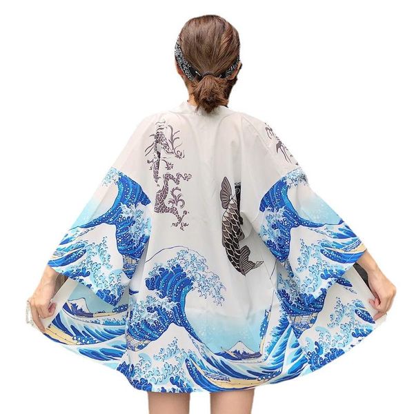 Этническая одежда Кимоно Женщины китайская кардиган -косплей рубашка блузя японская юката Женская летняя пляжная одежда прикрытие бикини с купальниками