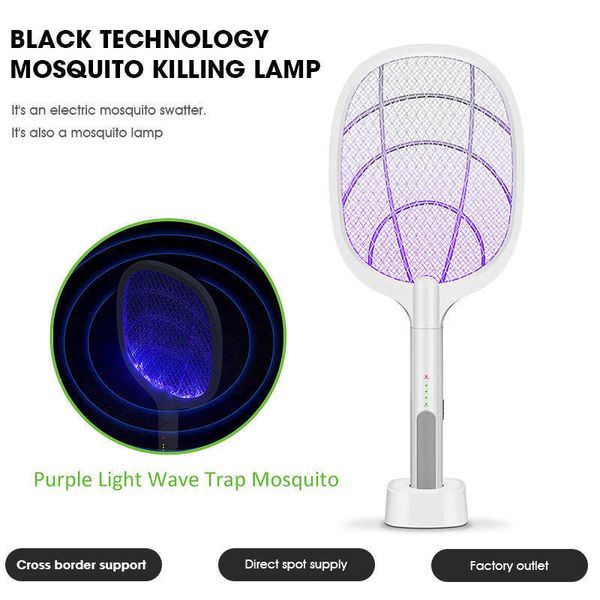 Pest Control 2 in 1 Electric Fly Swatter LED Light USB Ricaricabile Summer Insect Mosquito Racket Killer Lamp per Home Bedroom 0129