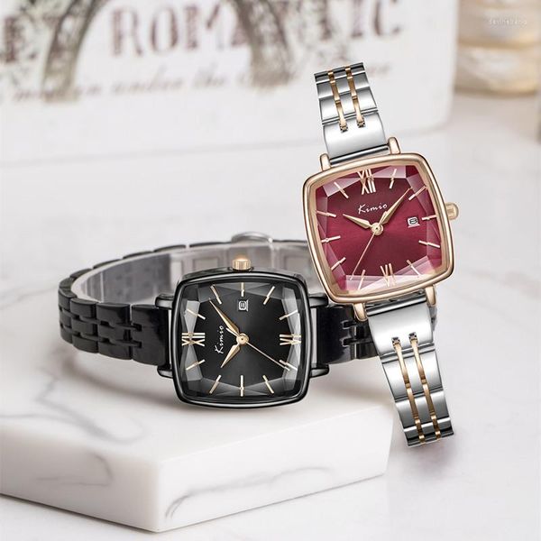 Orologi da polso KIMIO Orologio da donna alla moda Quadrato Orologio da polso da donna impermeabile JAP Movimento al quarzo Cinturino in acciaio inossidabile di lusso Cloc femminile