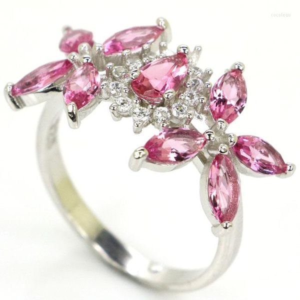 Cluster Rings 25x15mm Jazaz 3.6g Pink Tourmaline Golden Citrine Violet Tanzanite Gift Donna 925 Solid Sterling Silver