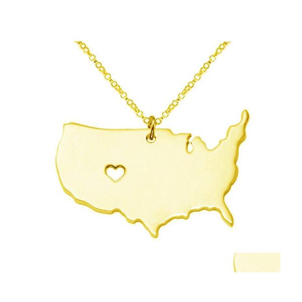 Collares pendientes Estado de EE. UU. Mapa Collar Oro rosa EE. UU. Geografía Colgantes Encanto Joyería Acero inoxidable Dh Drop Delivery Dhhw3