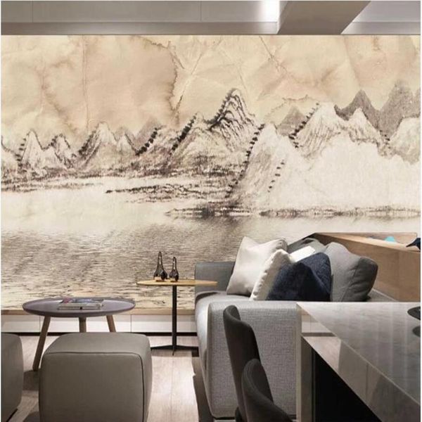 Hintergrundbilder Milofi Große Tapete Wanddexuelle 3D-chinesische handbemalte künstlerische Stimmung Tinte Landschaft Hintergrund