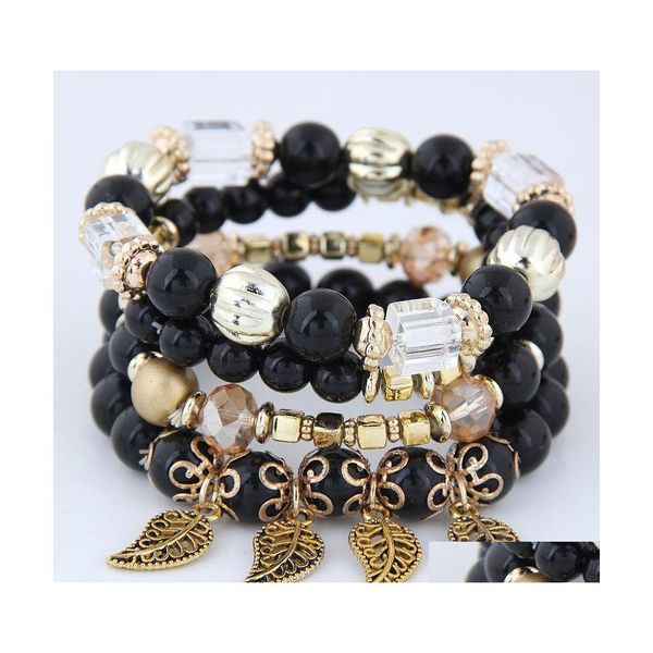 Очарование браслетов симпатичные Mtilayer Crystal Beads оставляют браслеты Pseras Mujer Ювелирные изделия для женского подарка браслет DH Drop Delive Dhjfz