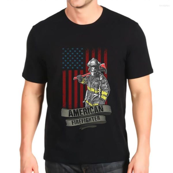 Camisetas de camisetas masculinas impressos de bombeiro americano bombeiro top masculino tees de personalização solta