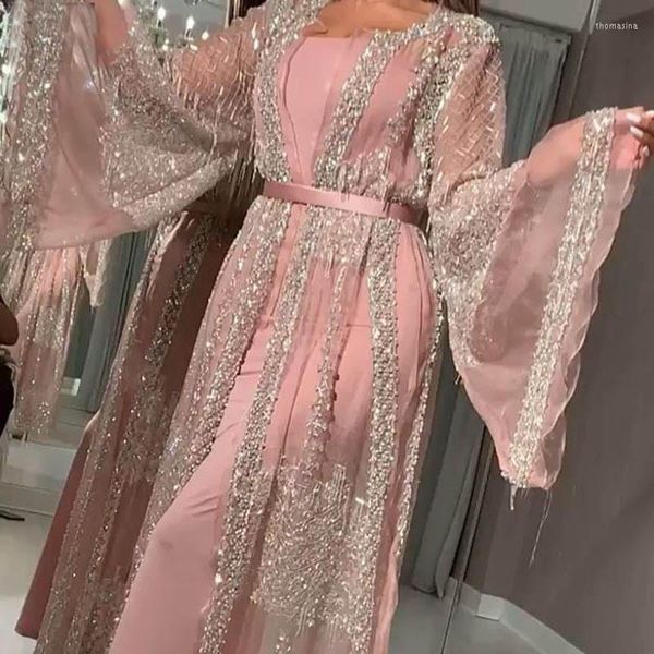 Etnik Giysiler 2023 Dubai Müslüman Elbise Lüks Yüksek Sınıf Pullar Nakış Dantel Ramazan Kaftan İslam Kimono Kadın Siyah Maxi