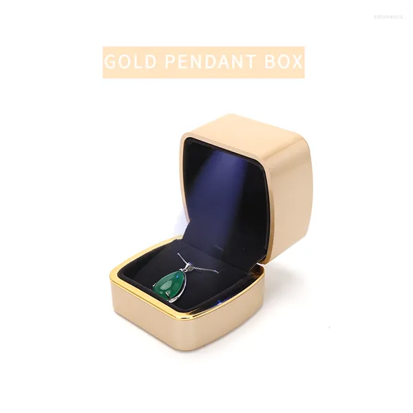 Sacchetti per gioielli Fashion Gold LED Light Pendent Storage Display Box Orecchino da donna Anello nuziale Vetrina Portagioielli per regali per amanti