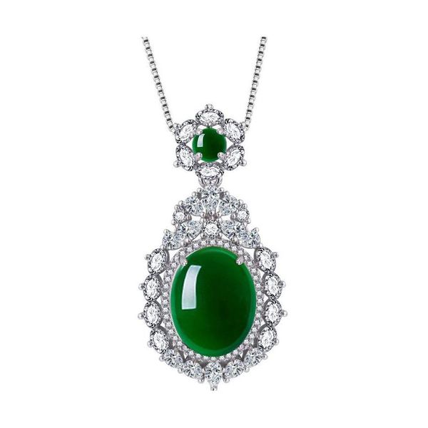 Подвесные ожерелья Sier Natural Green Jade Chalcedony Round Agate Ожерелье китайское резное украшение для ювелирных украшений Amet для женщин подарок D Dhan4