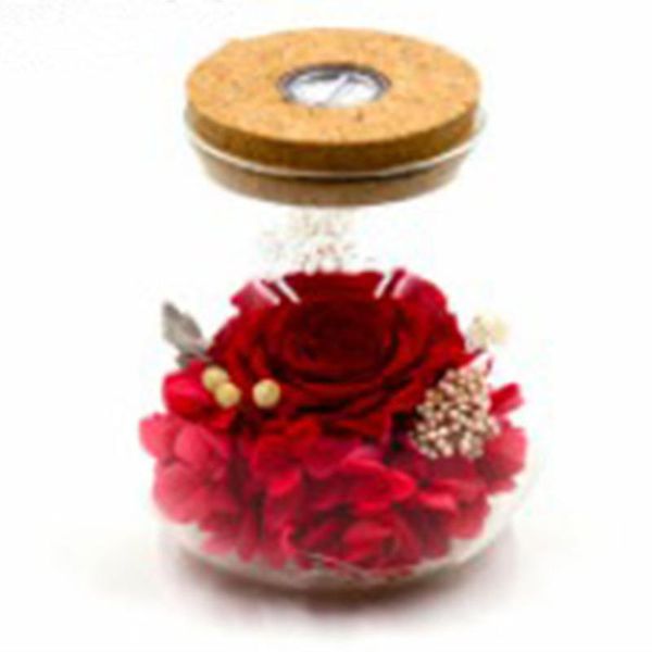 Dekorative Blumenkränze, handgefertigt, für immer, Blume, Echtglasdeckel, Flasche mit LED-Licht, romantische Rose, Valentinstag, Weihnachtsgeschenk