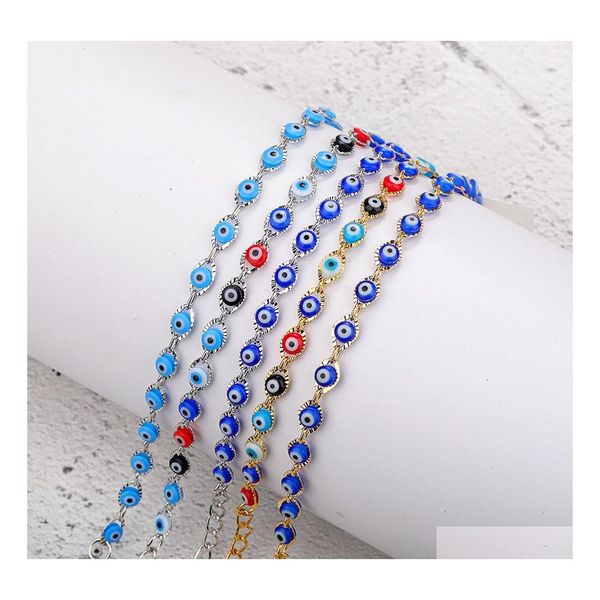 Charm Bracelets Crystal Bead Bracelet Bangles Esmalte Ouro Evil Blue Eye Para Mulheres Sorte Olhos Turcos Jóias Presentes Drop Delivery Otayz