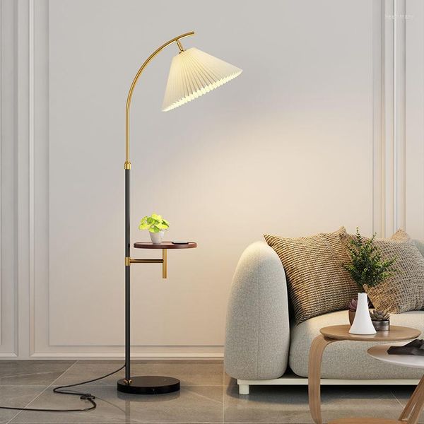 Stehlampen INS Stofflampe mit Tisch Nordic Plissee Stehleuchte für Wohnzimmer Sofa Schlafzimmer Studie Marmor Vertikaler Schreibtisch