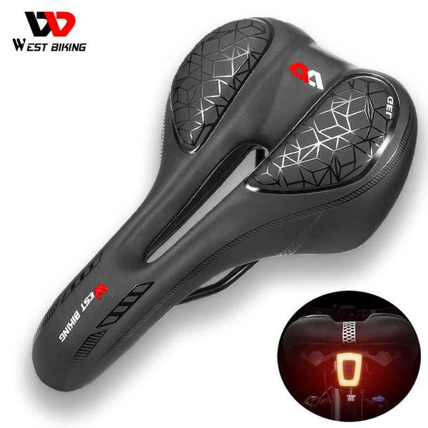 Selle WEST BIKING Gel di silice Mountain Road Bike Spugna Sella MTB Sella può essere installata Luci posteriori Design Accessori per biciclette da ciclismo 0131