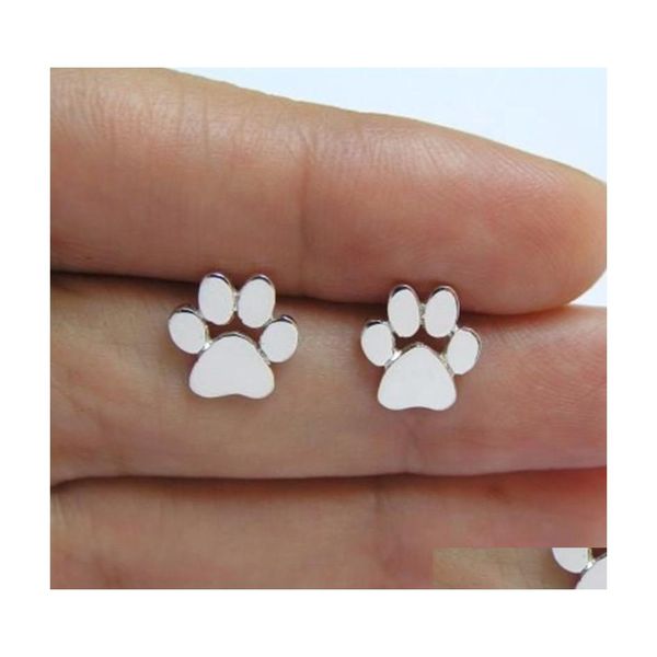 Bomboniera Hollow Pet Cat Dog Lover Zampa stampata Stud Cucciolo Orecchino commemorativo Impronta animale carino Orecchini placcati oro Sier Zwl362 Dhdpm