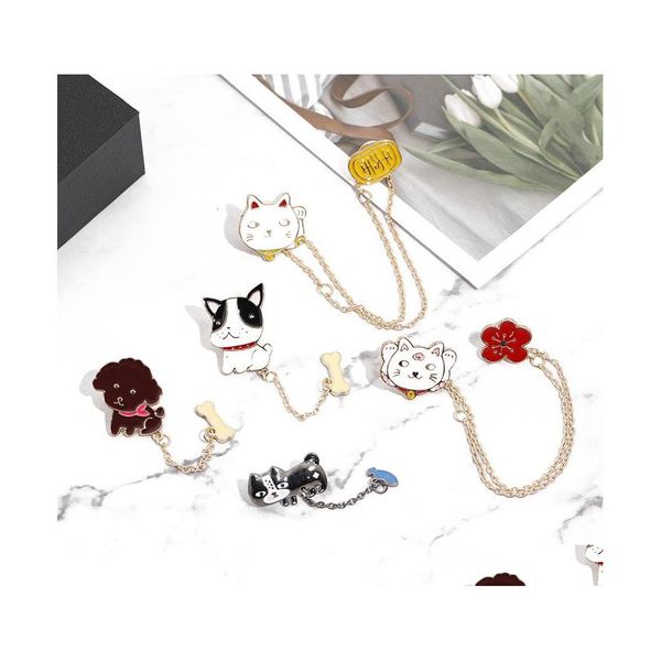 Pins Broschen Katze Ball Fisch Hund Knochen Kaktus Topfpflanze Dampfschiff Tier Kette Quaste Pins Abzeichen Für Kinder Cartoon Schmuck Drop Del Dhubc