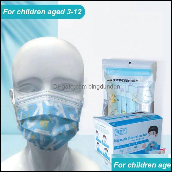 Designer-Masken Kinder Einweg-Gesichtsschutzmaske Kinder 3-lagiger Vliesstoffschutz Gesundheit Mode Antipollution Sanitär Dhmji