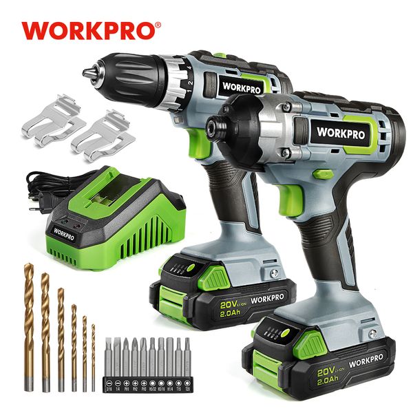 Trapano elettrico WORKPRO 21PC 20V Set trapano avvitatore compatto a batteria agli ioni di litio e set avvitatore a percussione con 2 batterie a ricarica rapida Power Tool 230130