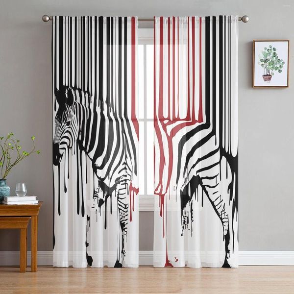 Tenda Divertente Animale Zebra Vernice Nero Bianco Tulle Trattamento Finestra Tende Trasparenti Per Soggiorno La Decorazione Della Camera Da Letto