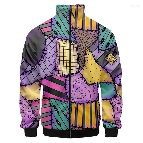 Herrenjacken 3D Herren Stehkragenjacke Cartoon Casual Halloween Patchwork Muster Mantel Drucken Hip Hop Street Style Streetwear