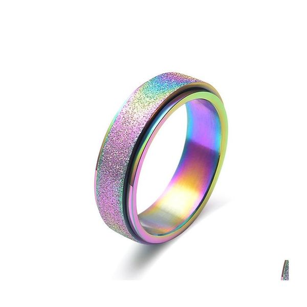 Bandringe Regenbogen 6mm Edelstahl für Männer Frauen Hochpolierte Kanten Verlobungsring Schmuck Schwarz Gold Farbe Drop Lieferung Otbiq