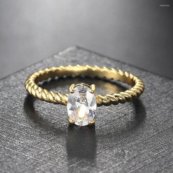 Anéis de casamento Ellipse Crystal Twist Deus cor para mulheres 4 zircão brilhante namoro anel de casamento jóias de moda r767
