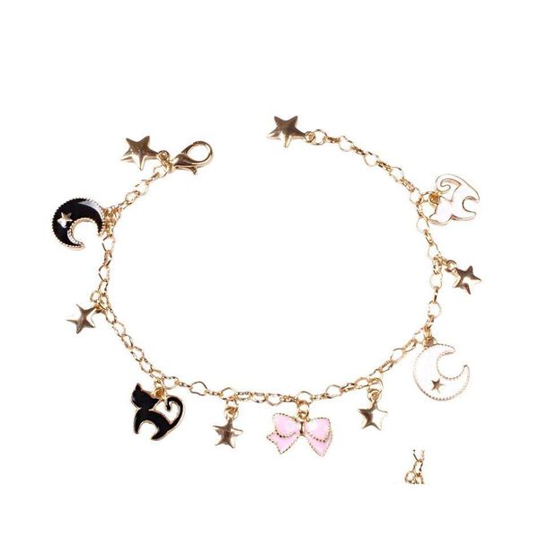 Charm Bracelets japenesische Seemann Moon Stars süße schwarze Katzen rosa Sakura Blumencharmalme für Kinder Frauen Drop -Lieferung Schmuck DHDC4