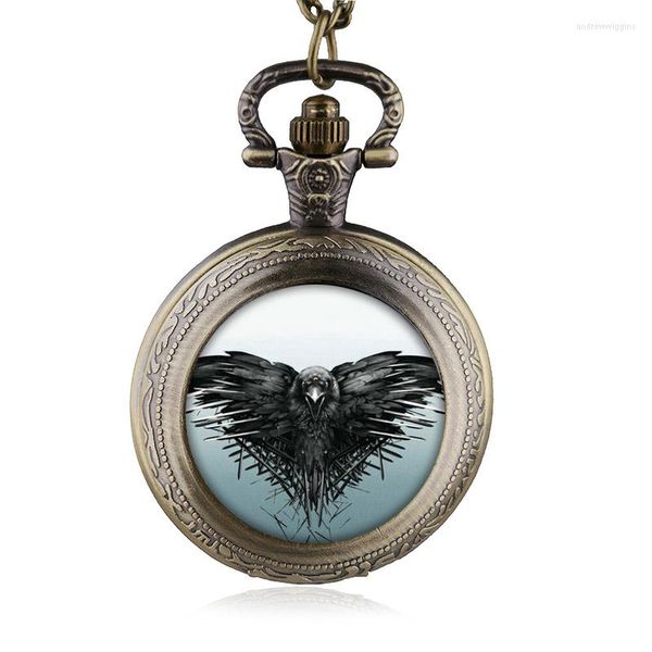 Pocket Watches Vintage Charm Eagle Fashion Número romano quartzo steampunk watch woman homem pingente de colar com presentes em cadeia