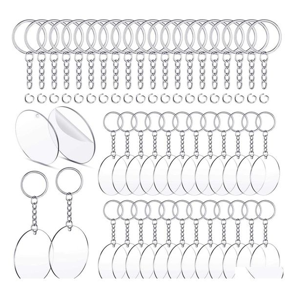 Cha￧os de chaveiros an￩is de chave 120pcs Keychain em branco acr￭lico transparente discos de c￭rculo com orif￭cio colorf tassel keyring para projetos de bricolage cra dhqtt