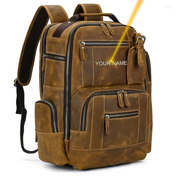 Backpack Luufan Crazy Horse Horse Men Menmas de Laptop de Laptop Real Laptop Mochilas de Computador Para Macho Male Daypack Business School Bag