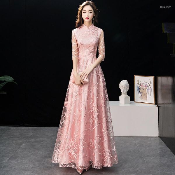 Roupas étnicas 2023 verão simples e atmosférico chinês dama de honra Tronde estilo de banquete de estilo rosa longo