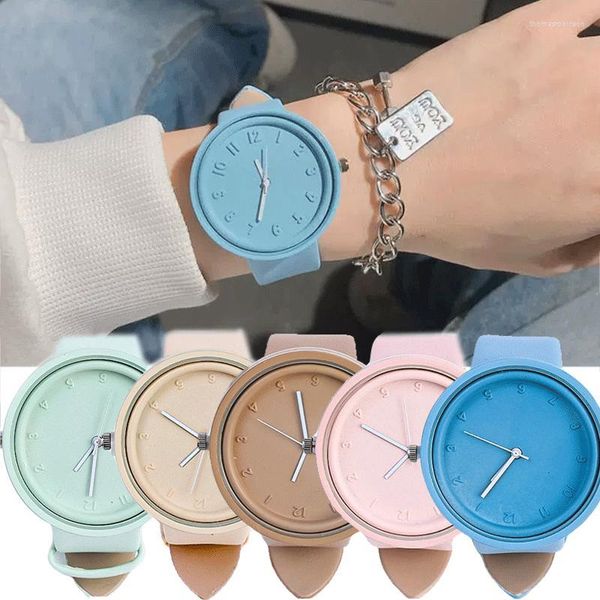 Armbanduhren Einfache Imitation Leder Marke Quarzuhr Frauen Runde Wasserdichte Uhren Relogio Feminino Handgelenk Band Uhr
