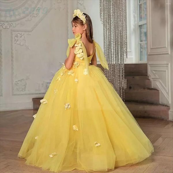 Mädchenkleider, gelbes Blumenkleid für Kinder, Erstkommunion, Prinzessin, formelles Tüll-Ballkleid, Hochzeits-Party-Kleider