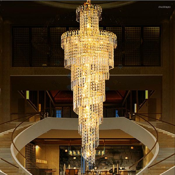 Lampadari Lampadario di cristallo lungo tromba delle scale Luminaria a led per illuminazione soggiorno Scale Gold El Fixtures