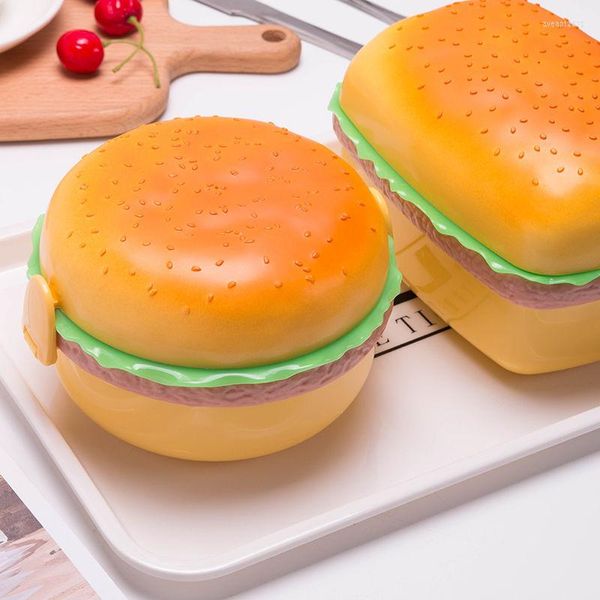 Geschirr Sets Vorschule Cartoon Mehrschichtige Kunststoff Burger Bento Lunchbox Mit Löffel Gabel Kinder Sandwich Süßigkeiten Aufbewahrungsboxen