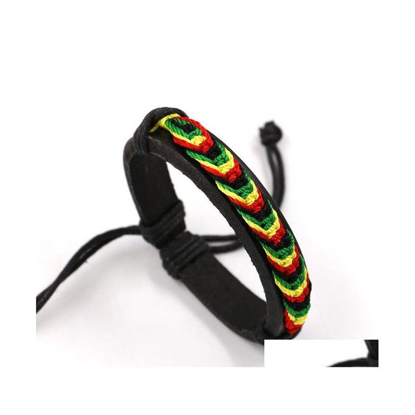 Altri braccialetti Bracciale in pelle di moda Regolabile Nero Rosso Giallo Verde Corda tessuta a quattro colori Gioielli Drop Delivery Otpki