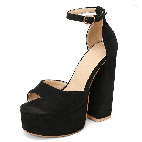 Sandali 2023 Sexy Tacchi alti spessi Piattaforma Donna Estate Black Rose Cinturino alla caviglia Scarpe da sposa per feste Pompe da donna Taglia 11 12