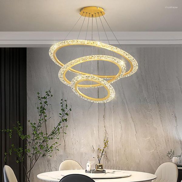 Kronleuchter Moderner Stil LED-Kronleuchter für Wohnzimmer Esszimmer Schlafzimmer Küche Deckenpendelleuchte Goldring-Design Hängeleuchte