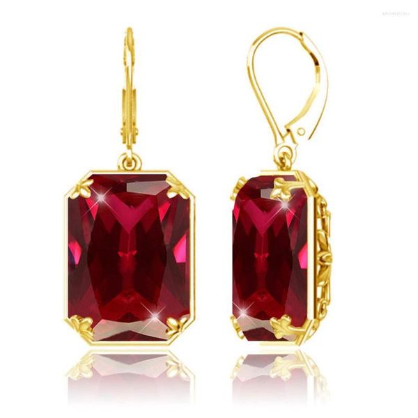 Brincos Pendentes Vintage Ruby Drop Banhado a Ouro 18K Feminino Luxo Pendurado Prata Esterlina 925 Argola de Noivado Jóias Finas Presente