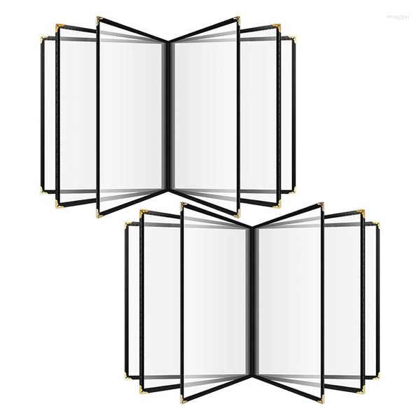 Capa de menu Transparent Restaurant Shelf 8,5 x 11in com decorações de couro e cantos de metal decorativos