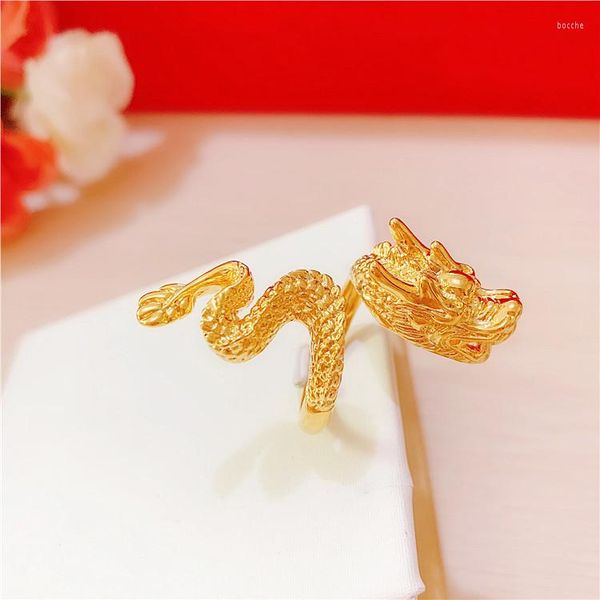 Anéis de casamento African Gold Color for Women Band Yellow GP Long Dragon Ring Ring Pague Femme Anillo noivado Jóias