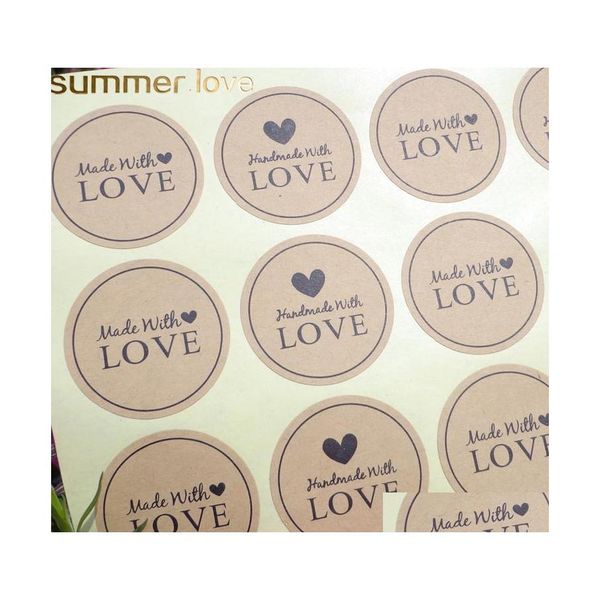 Tags Cart￣o de pre￧o 12pcs Feito ￠ m￣o Wtih Love Heart Round Scrapbooking de papel R￳tulos de papel Sedador de selo Diy Diad.3.8cm Drop Delivery Jewelr Otk8r