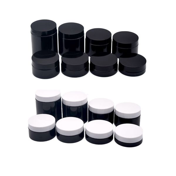 Potes de garrafa de plástico preto vazios Potes de cosméticos pretos brancos parafuso claro tampa 30g 50g 80g 100g 120g 150g 200g 250g de embalagem portátil reciclável recipiente para creme facial jarros