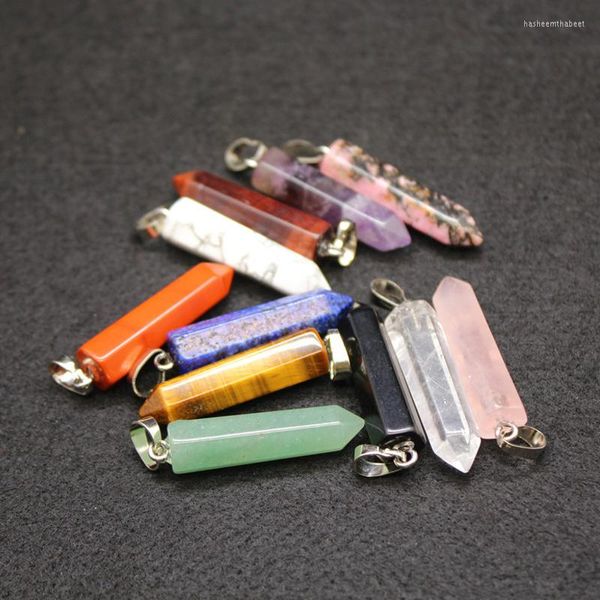 Colares pendentes pedras naturais pingentes de ponto hexagonal pilar de cristal rosa quartzo verde pêndulo para homens homens reiki cura