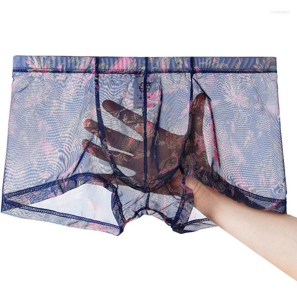 Mutande Uomo Boxer Biancheria intima sexy Garza Mesh Traspirante U Convex Gay Penis Pouch Mutandine maschili Pantaloncini Ropa Interior Hombre