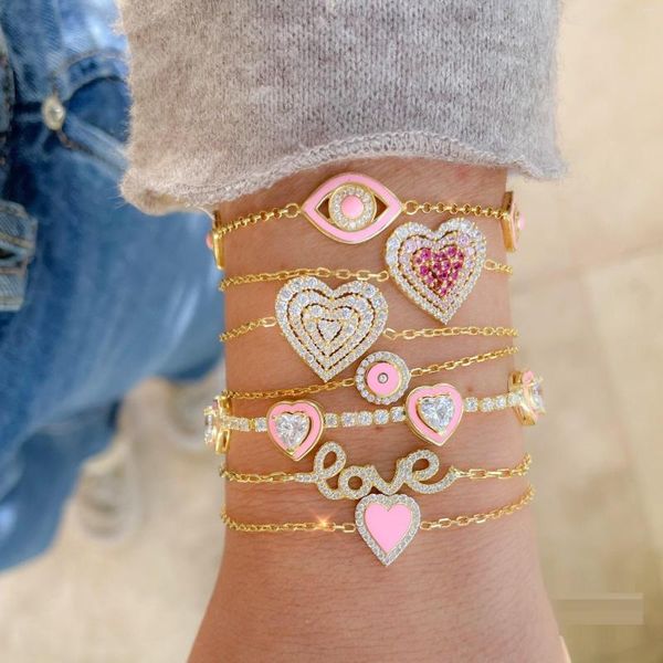 Braccialetti con ciondoli Colore oro Rosa Rosso Bianco Mignolo Cuore Catena da tennis sottile Bracciale regalo amante fidanzata alla moda