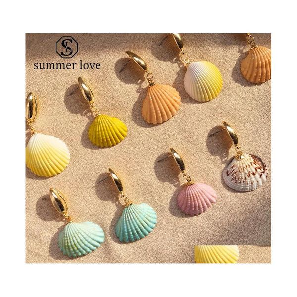 Stud Vintage Cowrie Kabuk Küpe Kadınlar için Kızlar Boho Altın Kaplama Geometrik Damla Açıklama Deniz Yaz Plajı Takı Teslimat Mücevher DH3TW