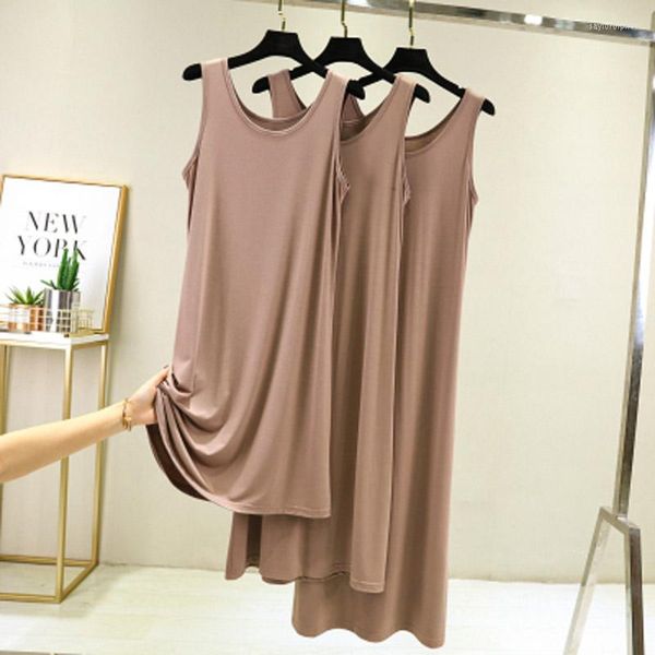 Vestidos casuais 2023 Modal de vestido de coletor de gola O de comprimento médio Modal camisa de noite feminina Pipada gordura de camisa de verão de verão XL